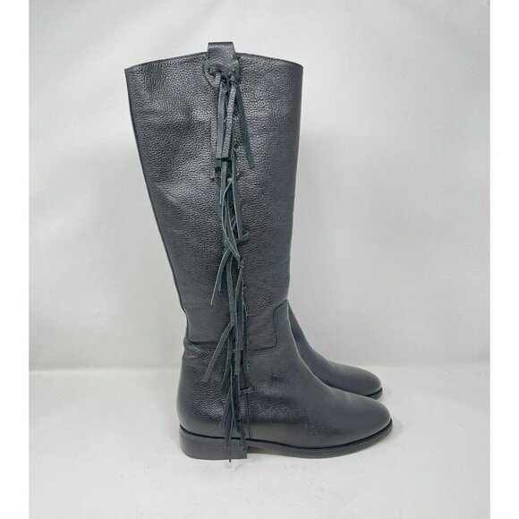 Matisse Size 7 Ramsey Riding Boots Black Leather Knee High Flat Fringe Cowboy - Picture 4 of 10